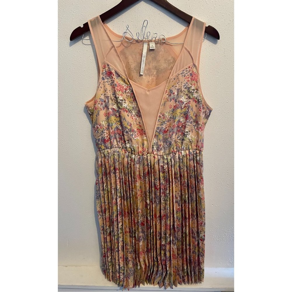 Lauren Conrad Size 14 Pink Floral Sleeveless Pleated Dress